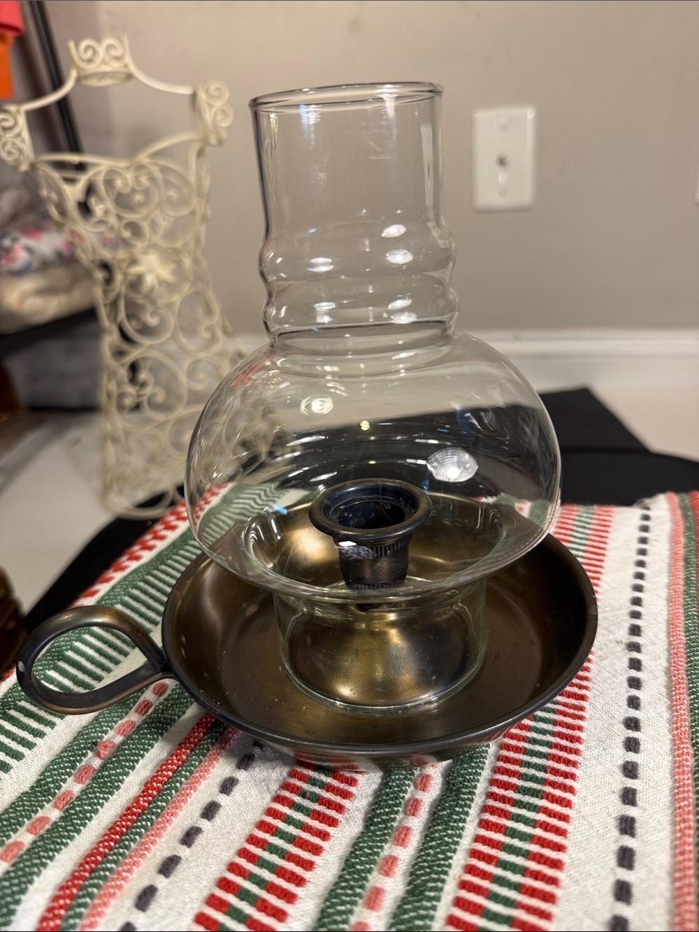 Clear Glass Oil Lamp with Antique Brass Base